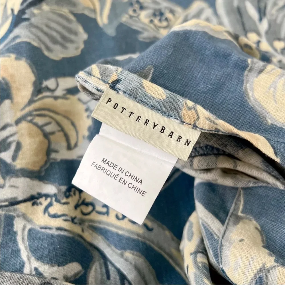 Pottery Barn Bristol Palampore Floral FULL/QUEEN Duvet Cover Blue Cream Linen PB